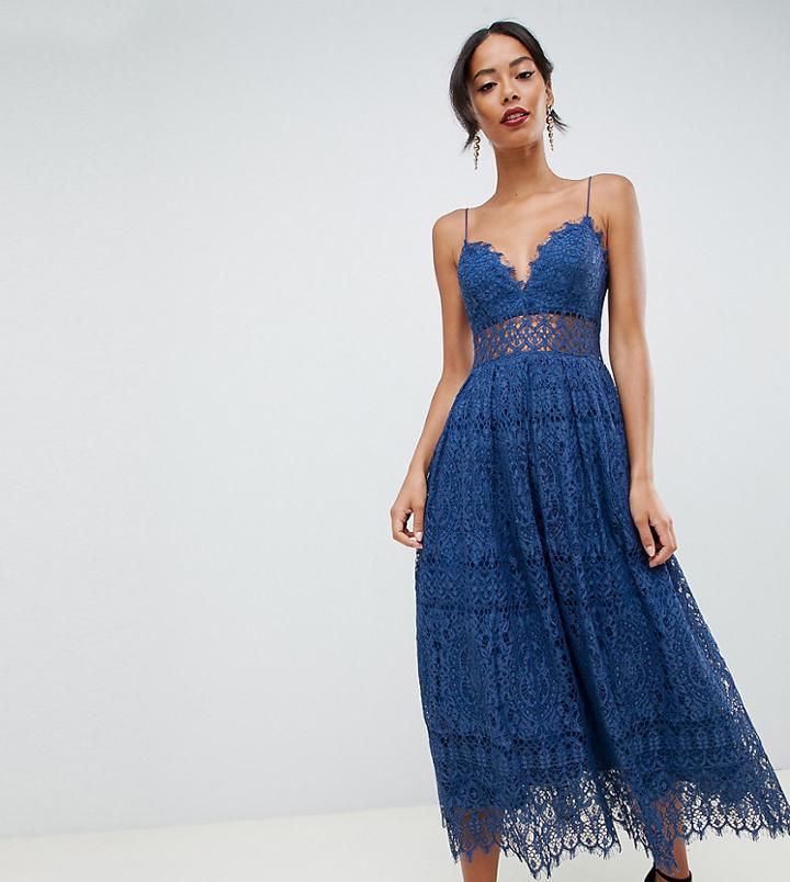 Asos Design Tall Lace Cami Midi Prom Dress-blue