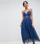 Asos Design Tall Lace Cami Midi Prom Dress-blue