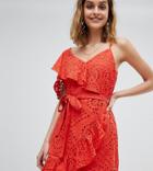 River Island Frill Front Broderie Wrap Dress - Orange