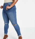 Yours Ripped Knee Skinny Jeans In Vintage Blue