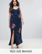 Club L Plus Cami Maxi Dress With Floral Embroidery - Navy