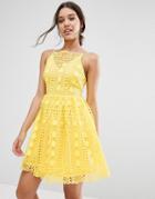 Asos Premium Occasion Mini Dress In Geo Lace - Yellow