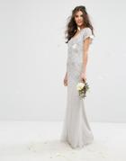 Amelia Rose Maxi Dress With Allover Embellishment And Cap Sleeve - Gray