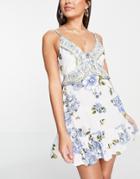 River Island Floral Frill Mini Beach Dress In White