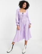 The Frolic Shirred Waist Midi Dress In Lilac-purple
