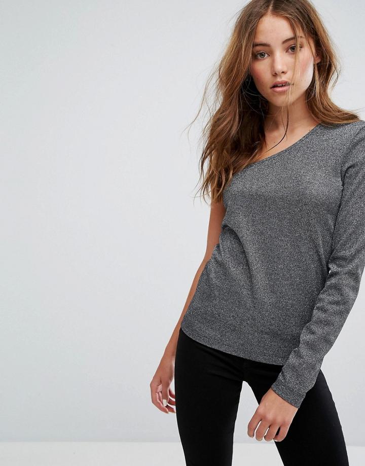 Vila Metallic One Shoulder Top - Gray