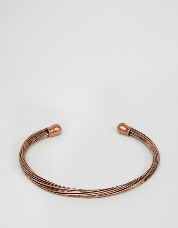 Asos Twisted Bangle In Brushed Copper - Brown