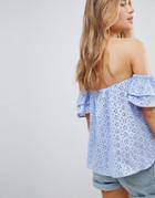 Asos Off Shoulder Top With Ruffle Sleeve In Broderie - Red