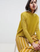 Asos Design Eco Boxy Sweater With Ripple Hem - Yellow