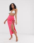 Asos Design Beach Sarong In Slinky Jersey With Bunny Tie Sides-pink