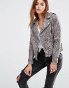 Religion Leather Biker Jacket In All Over Leopard Print - Multi