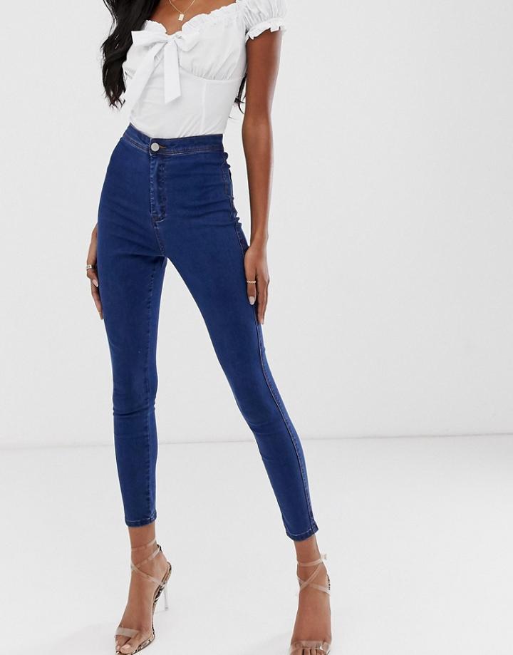 Asos Design Rivington High Waisted Denim Jeggings In Flat Mid Blue Wash