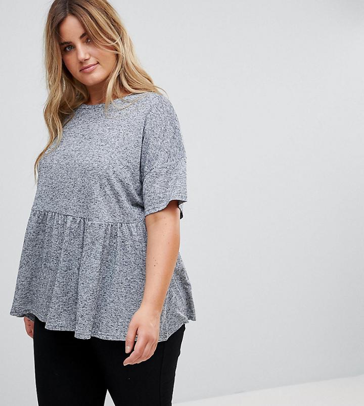 New Look Curve Peplum Jersey Top - Gray