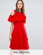 Y.a.s Tall Nina Ruffle Cold Shoulder Skater Dress - Red