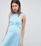 Asos Design Maternity Twist Front Skater Dress - Blue