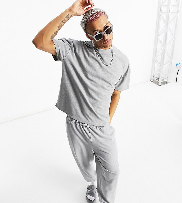 Asos Design Set Oversized T-shirt In Pique In Heather Gray-grey