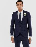 Twisted Tailor Super Skinny Suit Jacket In Navy Tweed Check - Navy
