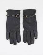 Barney's Originals Real Leather Gloves With Chain In Black
