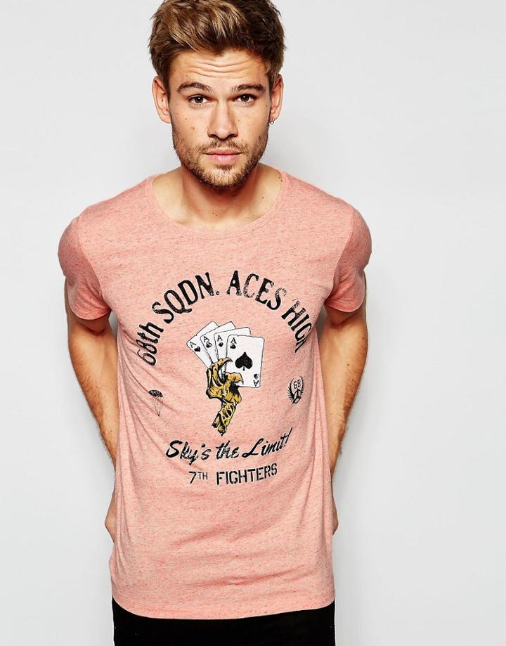 Esprit T-shirt With Ace Of Spades Print - Pink
