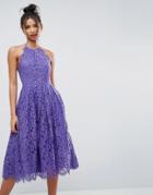 Asos Lace Pinny Scallop Edge Prom Midi Dress - Purple