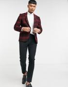 Twisted Tailor Suit Jacket With Contrast Collar In Red Tartan Check