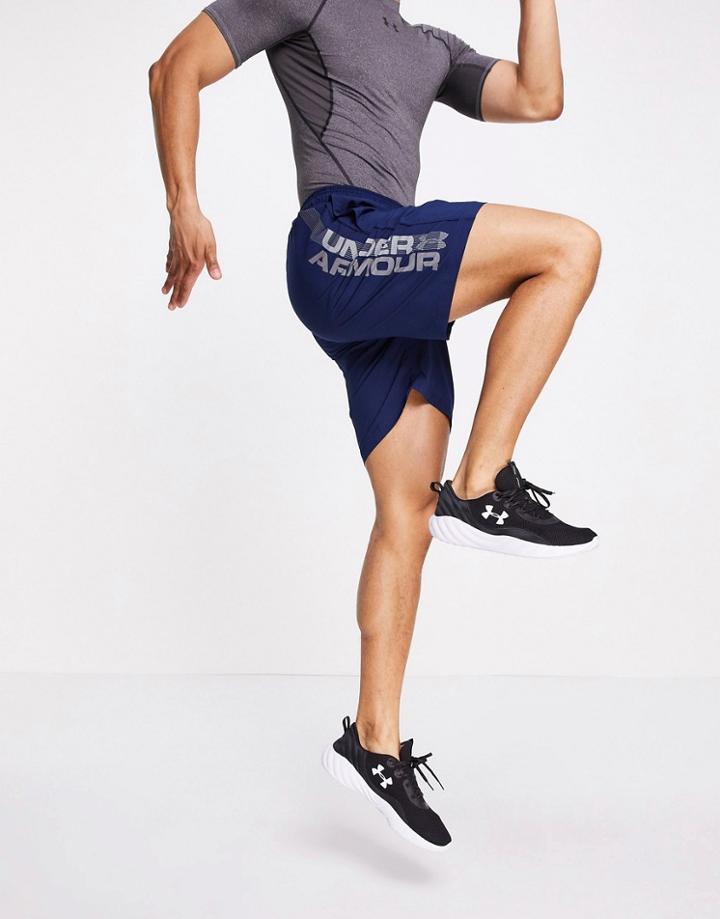 Under Armour Training Woven Wordmark Shorts In Navy