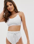 Asos Design Fuller Bust Broderie Rope Detail Crop Bikini Top In White