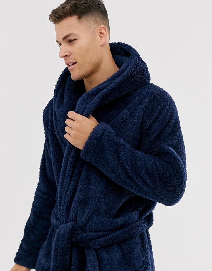 Asos Design Lounge Fleece Robe In Navy
