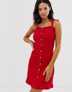 Brave Soul Joanna Button Through Mini Dress - Red