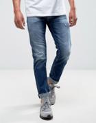 Replay Grover Straight Jean Dark Wash Rips - Blue