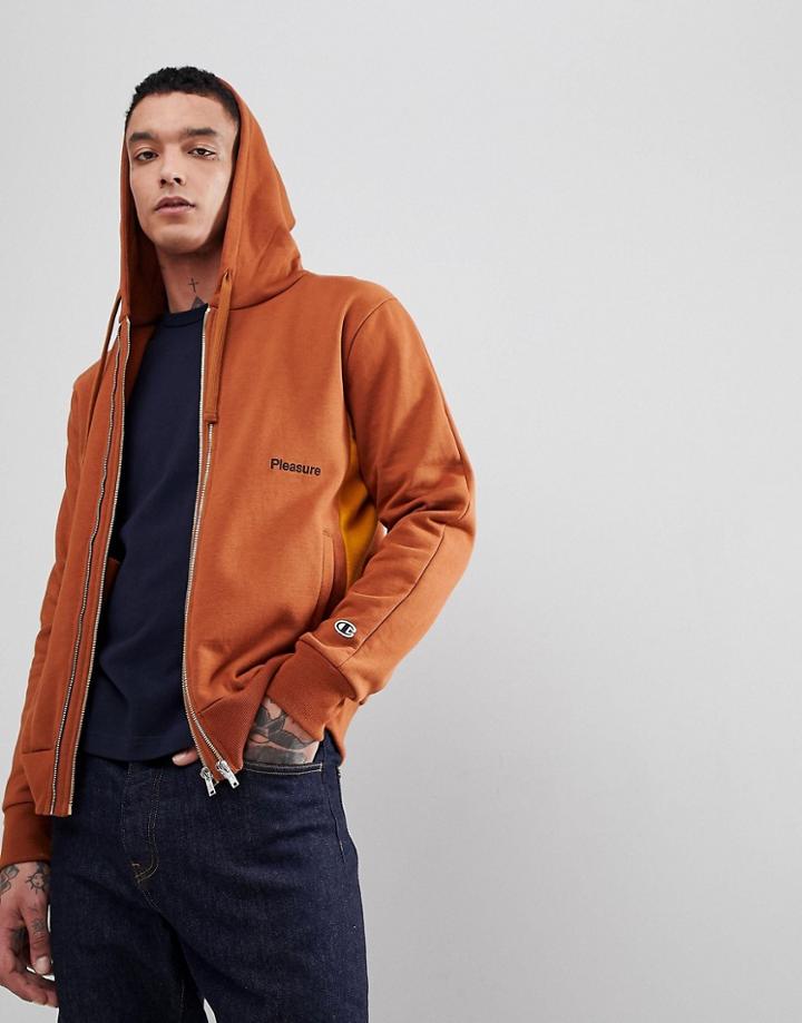 Champion X Wood Wood Pleasure Zip Through Hoodie In Brown - Brown