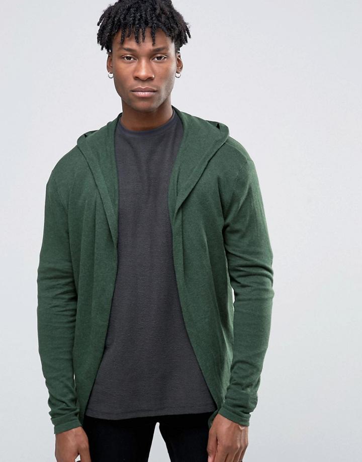 Asos Knitted Hooded Cardigan - Blue