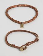 Icon Brand Brown Cord & Beaded Bracelets In 2 Pack - Brown