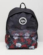 Hype Backpack In Faded Rose Print - Black