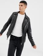 Selected Homme Leather Biker Jacket-black