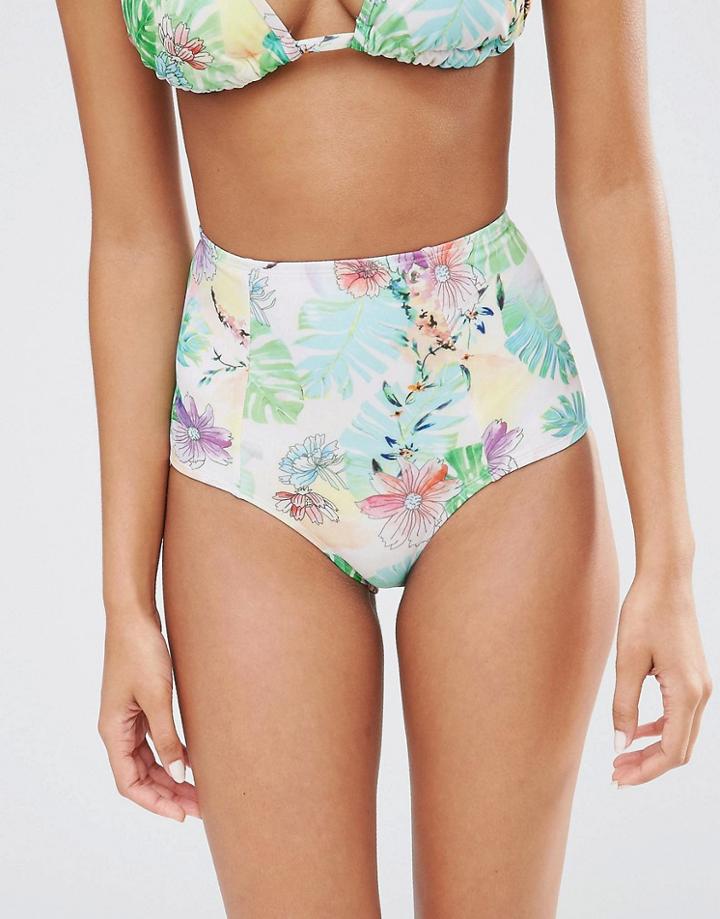 Asos Fuller Bust Exclusive Flutter Floral Print High Waist Bikini Bottom - Flutter Floral