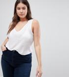 Asos Design Curve Tank With V-neck In Linen Mix - White