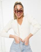 Na-kd Puff Sleeve Fitted Cardigan In Off White