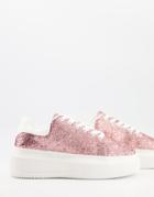 Asos Design Dorina Chunky Sole Sneakers In Pink Glitter