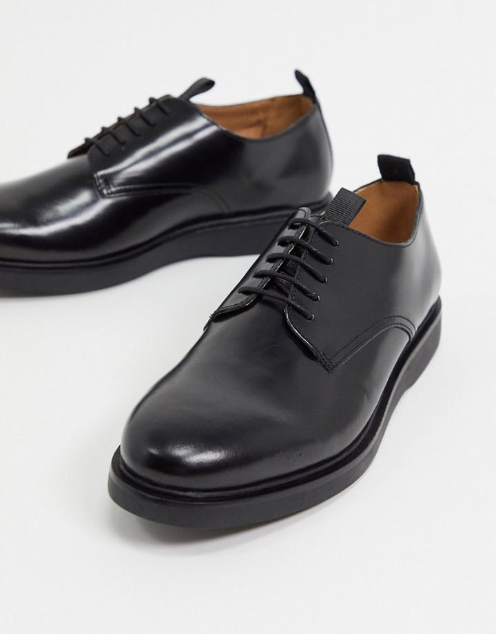 H By Hudson Calverston Lace Up Shoes In High Shine Black Leather