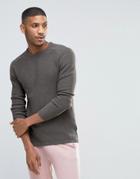 Selected Crew Neck Textured Knitted Sweater - Gray