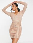 Lavish Alice Pleated Micro Sequin Mini Dress In Rose Gold