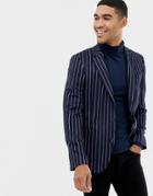 Asos Design Skinny Blazer In Navy Jersey Stripe - Navy