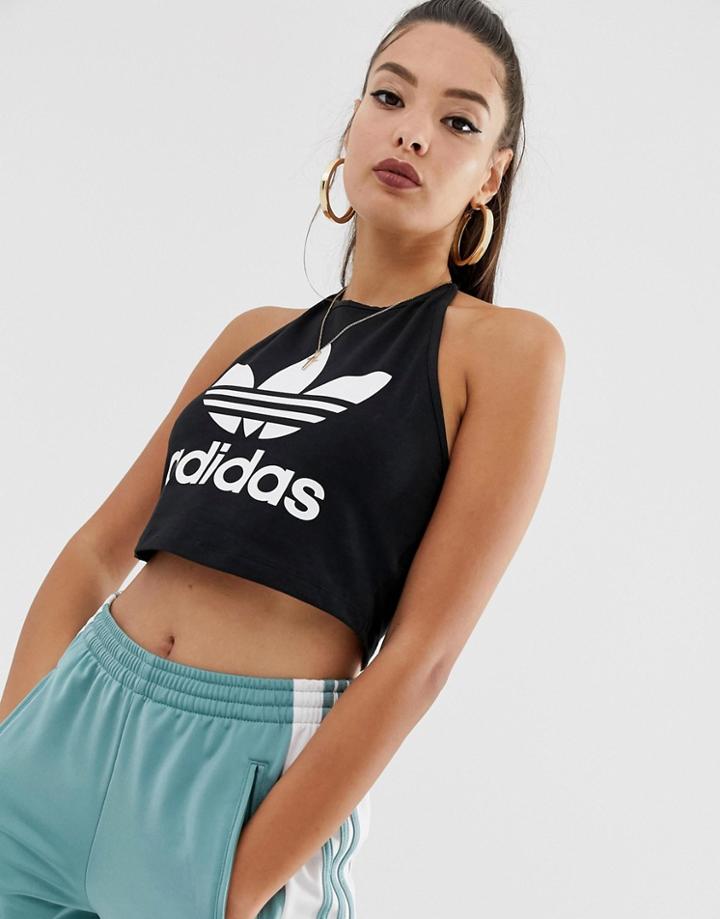 Adidas Originals Trefoil Halter Tank In Black - Blue