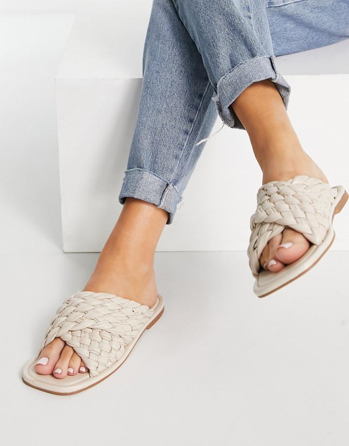 Asos Design Flashback Thick Woven Mule Sandals In Off-white-neutral