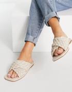 Asos Design Flashback Thick Woven Mule Sandals In Off-white-neutral