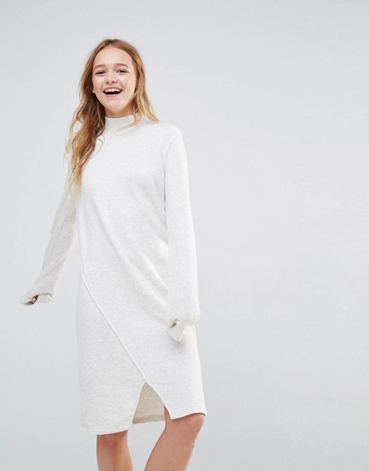 Daisy Street High Neck Sweat Dress With Wrap Front - Cream