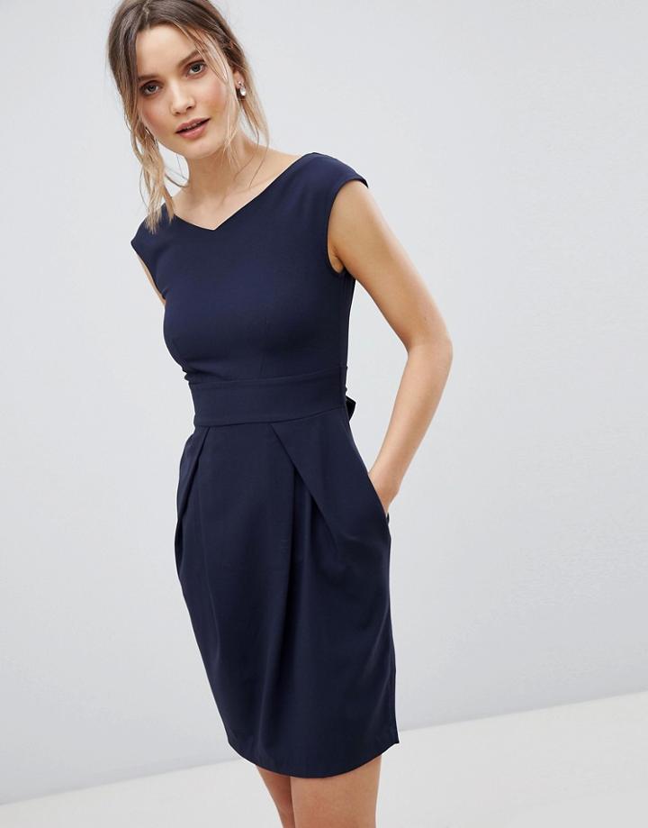 Closet London V Neck Pencil Dress - Navy