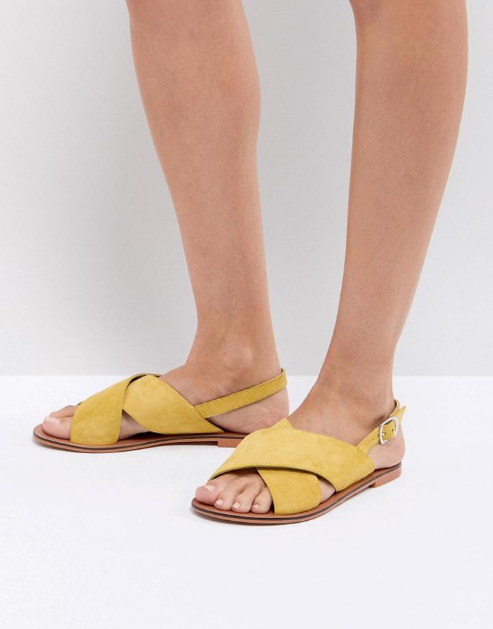 Asos Flicker Leather Flat Sandals - Yellow