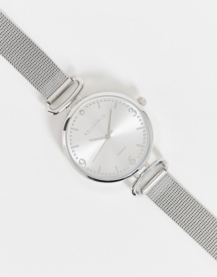 Bellfield Small Mesh Bracelet Watch In Silver